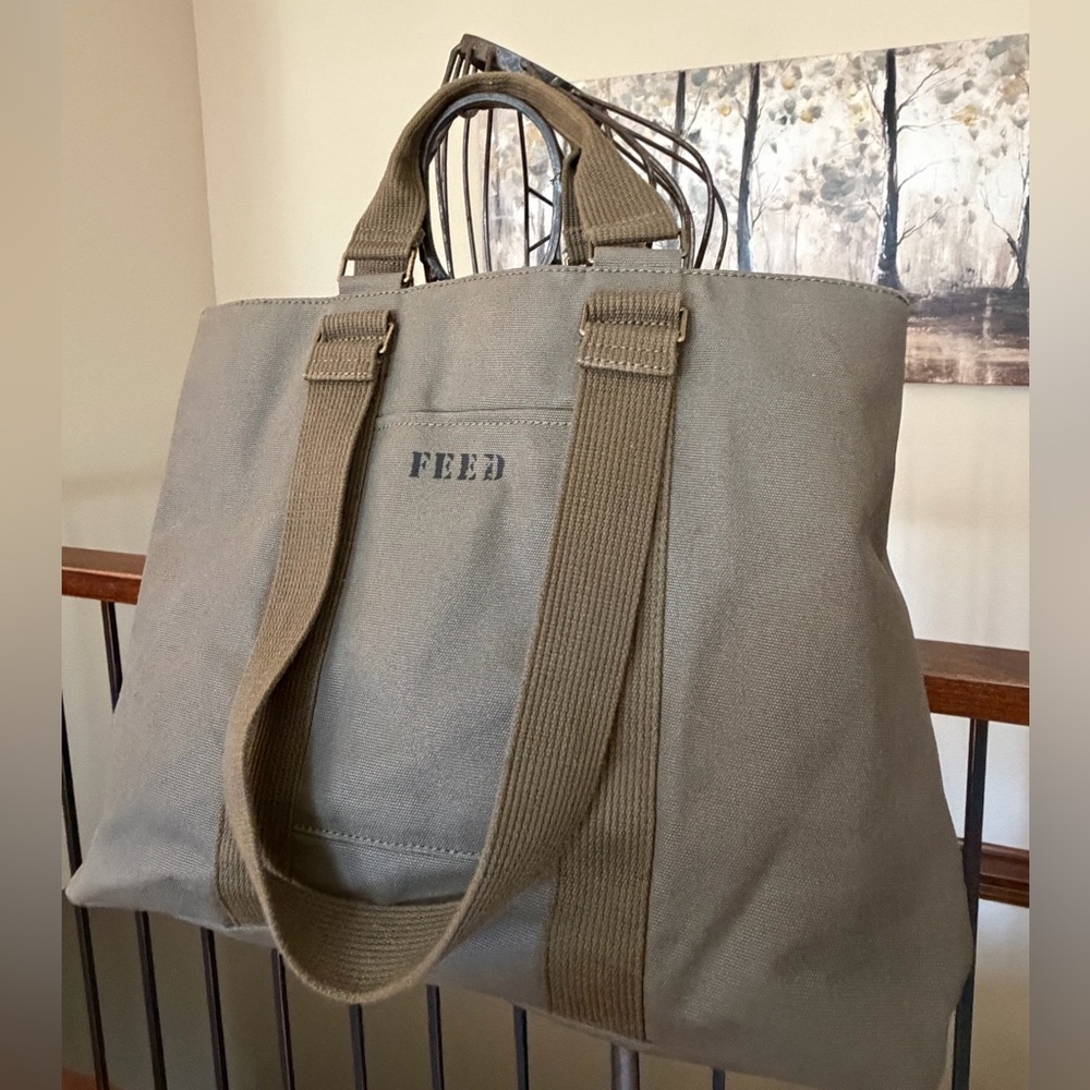 FEED Project Original Work Bag Army Green Two Handled Durable Canvas Tote Bag